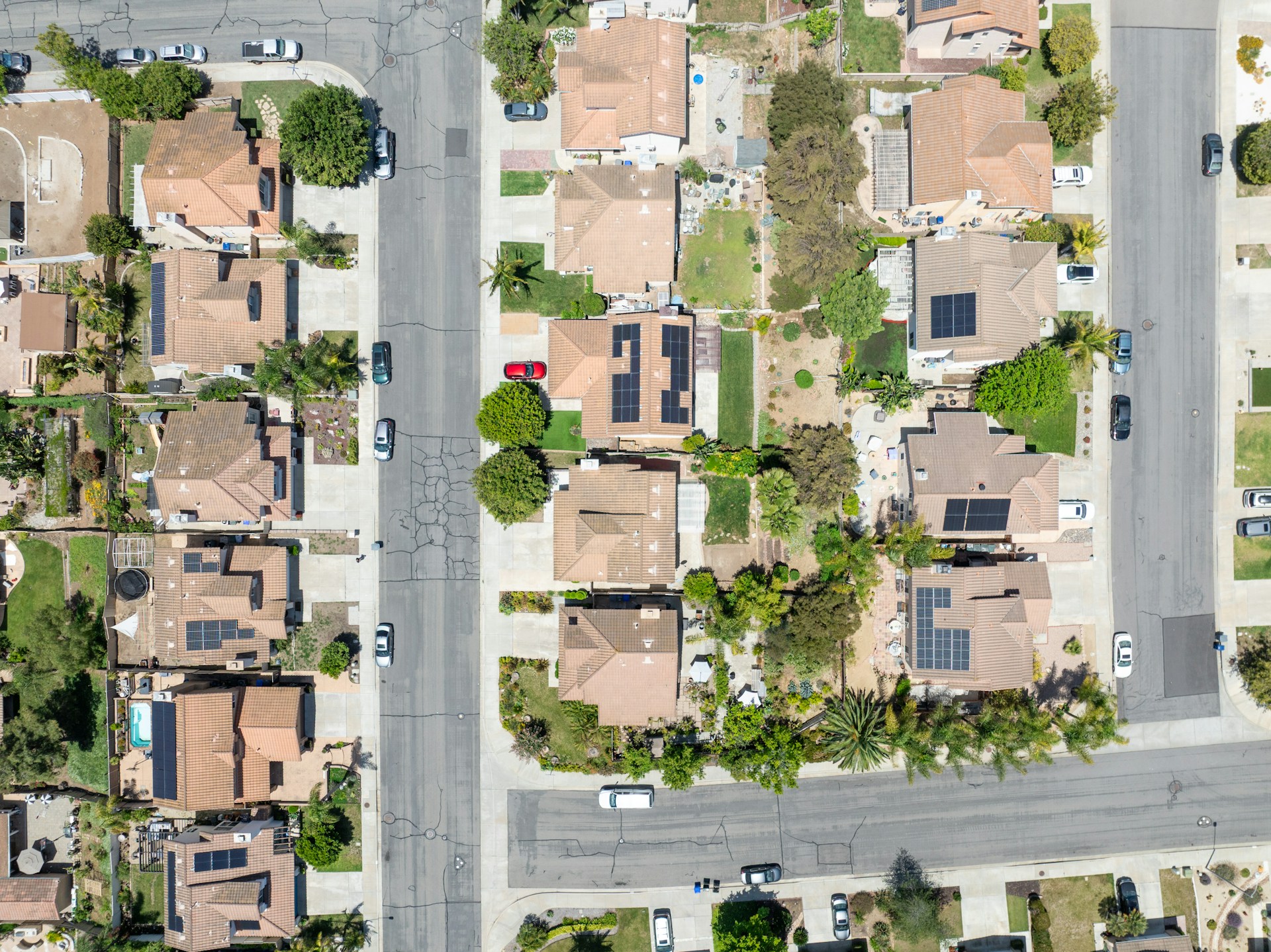 Aerial view of a residential neighborhood in Rocklin, California